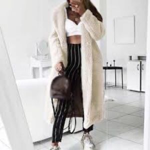 ASOS DESIGN Faux Fur Light Gray Teddy Bear Wrap Maxi Coat